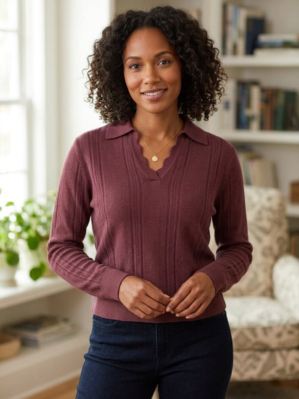 CAbi “Athena Pullover Sweater” Plum Burgundy - Size L (Style 4480)